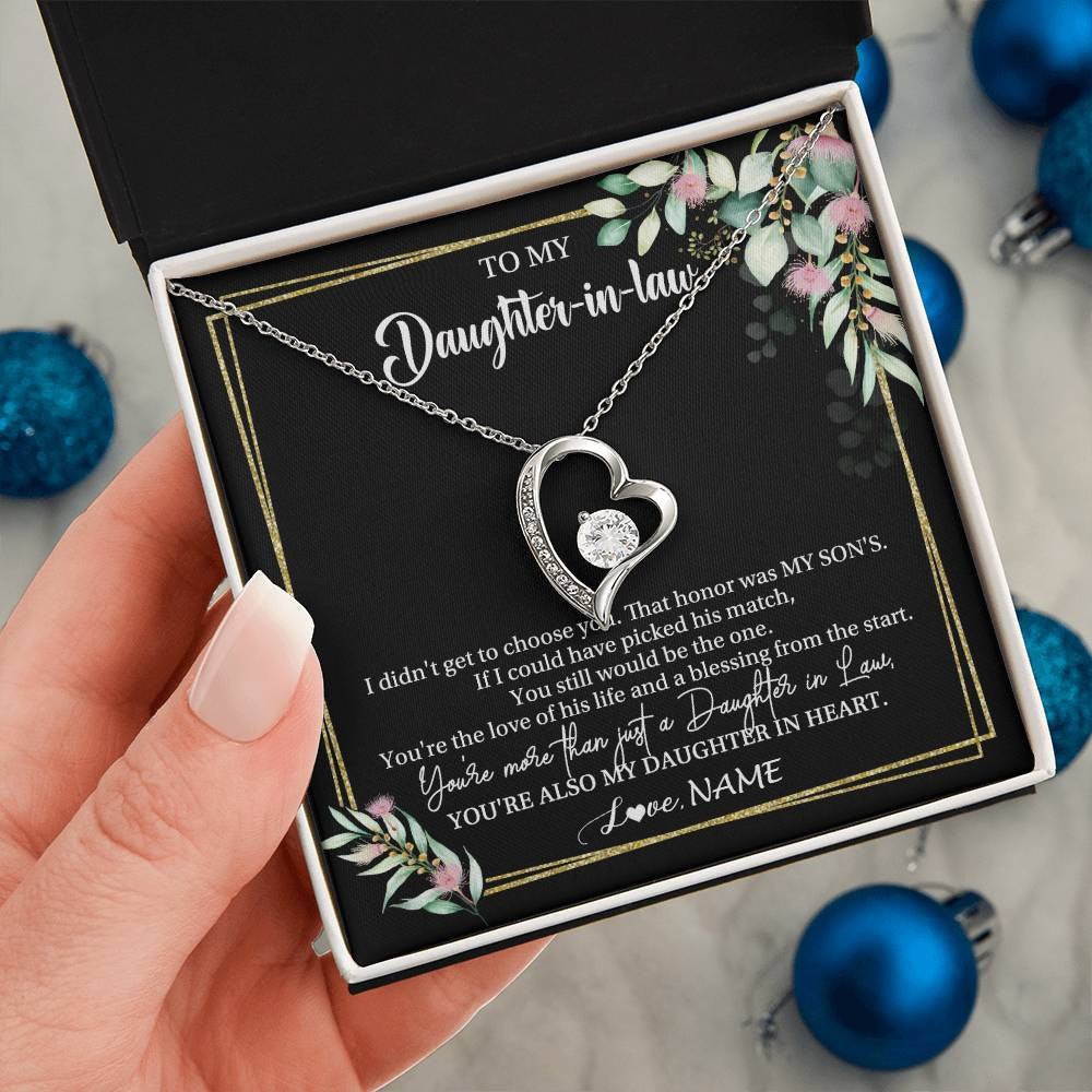 Forever Love Necklace 14K White Gold Finish | 2 | Personalized To My Daughter In Law Necklace Gift From Mother In Law Honor Pendant Jewelry Daughter In Law Birthday Christmas Customized Gift Box Message Card | siriusteestore