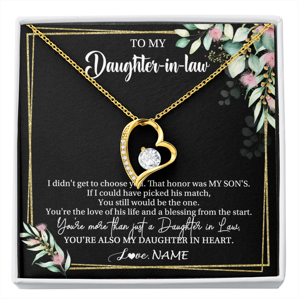 Forever Love Necklace 18K Yellow Gold Finish | 1 | Personalized To My Daughter In Law Necklace Gift From Mother In Law Honor Pendant Jewelry Daughter In Law Birthday Christmas Customized Gift Box Message Card | siriusteestore
