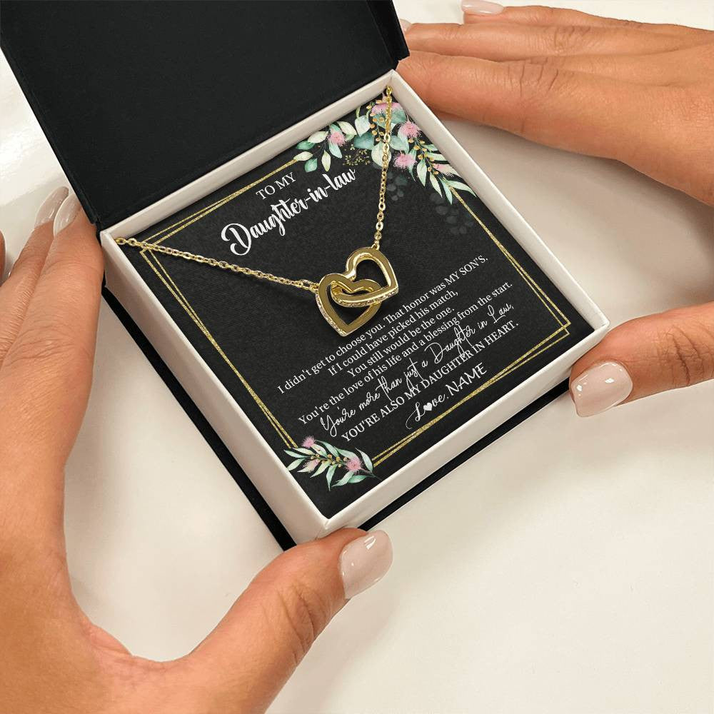 Interlocking Hearts Necklace 18K Yellow Gold Finish | 2 | Personalized To My Daughter In Law Necklace Gift From Mother In Law Honor Pendant Jewelry Daughter In Law Birthday Christmas Customized Gift Box Message Card | siriusteestore