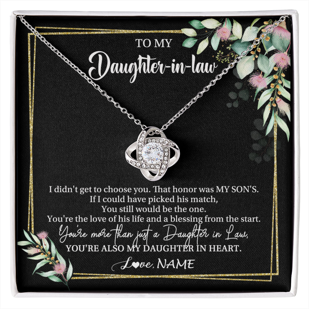 Love Knot Necklace 14K White Gold Finish | 1 | Personalized To My Daughter In Law Necklace Gift From Mother In Law Honor Pendant Jewelry Daughter In Law Birthday Christmas Customized Gift Box Message Card | siriusteestore
