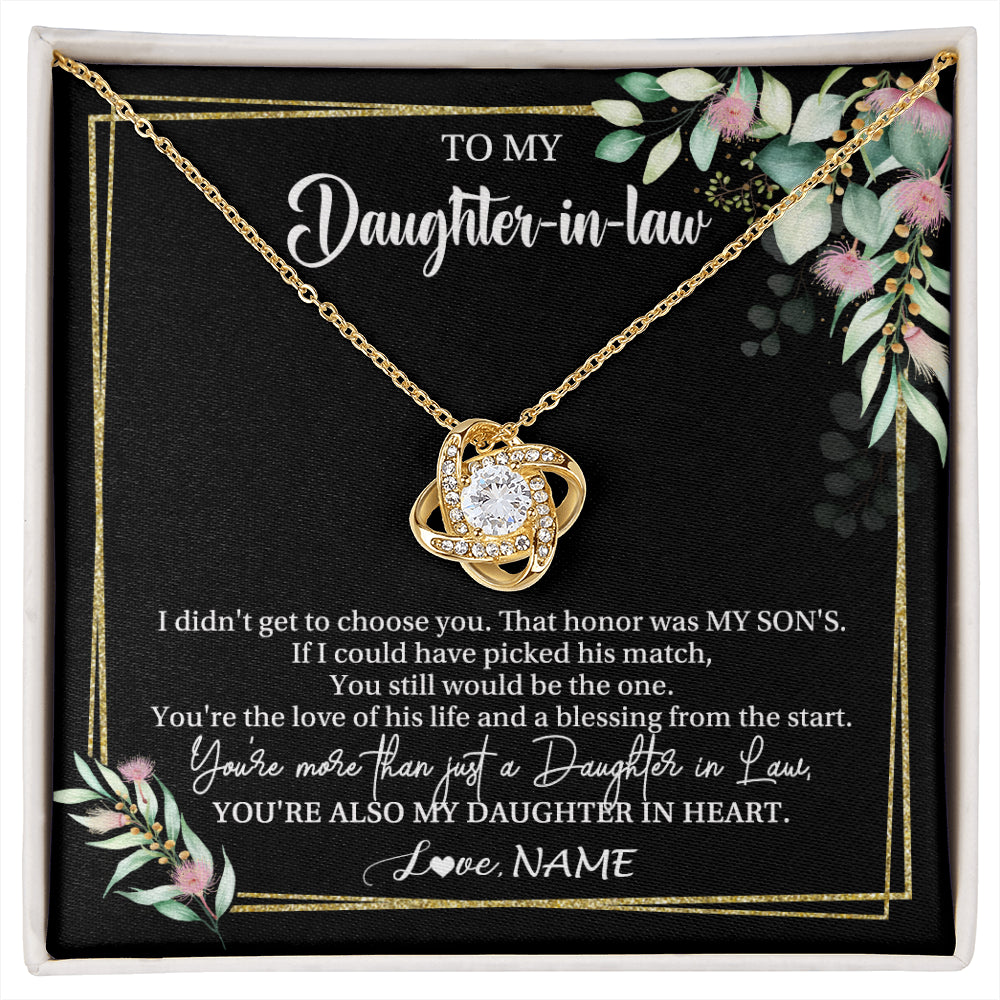 Love Knot Necklace 18K Yellow Gold Finish | 1 | Personalized To My Daughter In Law Necklace Gift From Mother In Law Honor Pendant Jewelry Daughter In Law Birthday Christmas Customized Gift Box Message Card | siriusteestore