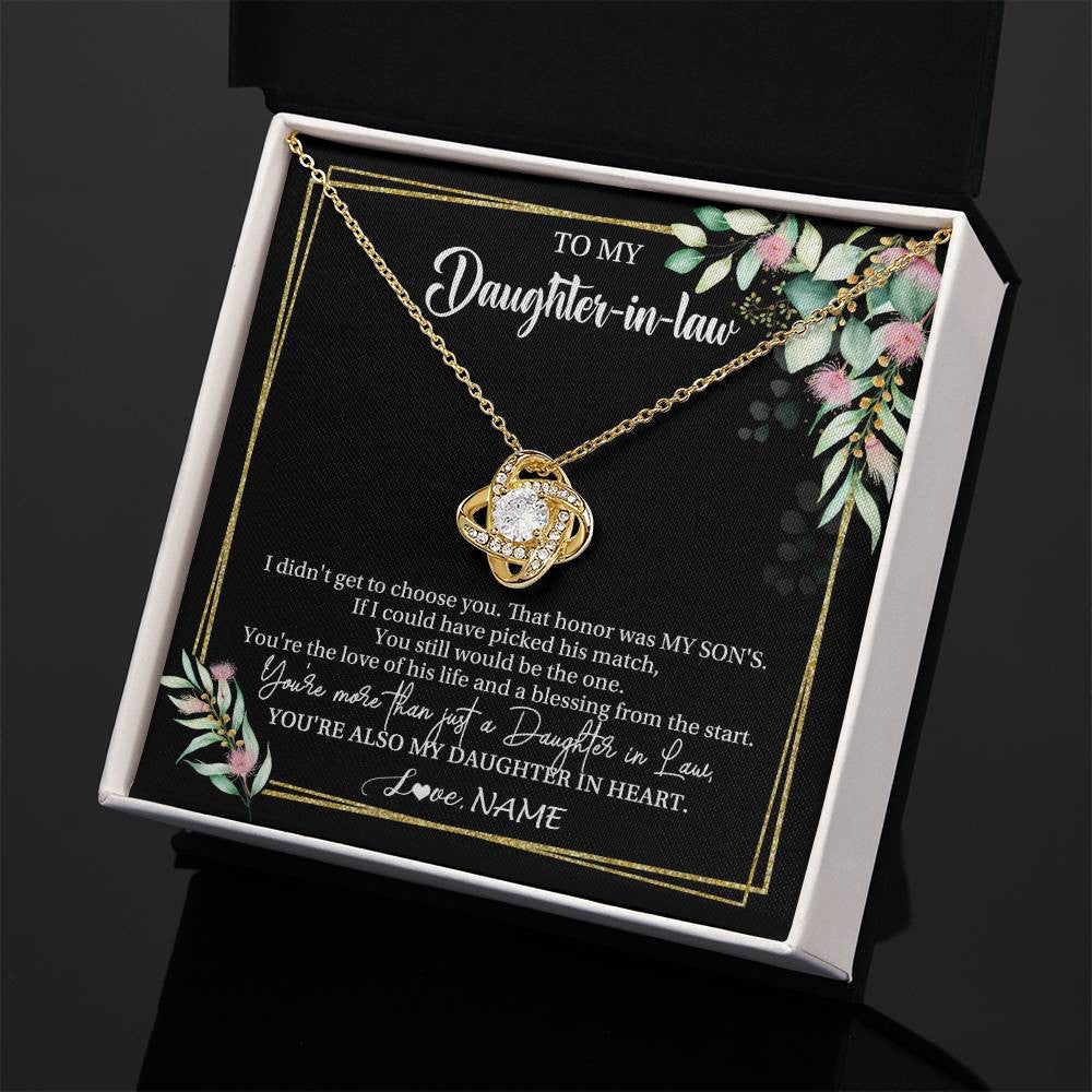 Love Knot Necklace 18K Yellow Gold Finish | 2 | Personalized To My Daughter In Law Necklace Gift From Mother In Law Honor Pendant Jewelry Daughter In Law Birthday Christmas Customized Gift Box Message Card | siriusteestore