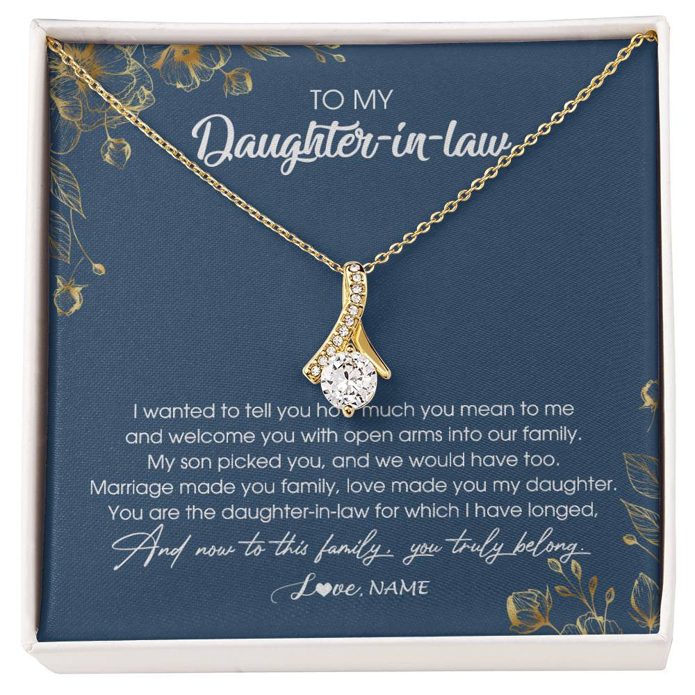 Alluring Beauty Necklace 18K Yellow Gold Finish | Personalized To My Daughter In Law Necklace Welcome Into Our Family Daughter In Law Her Wedding Day Jewelry Birthday Christmas Customized Gift Box Message Card | siriusteestore