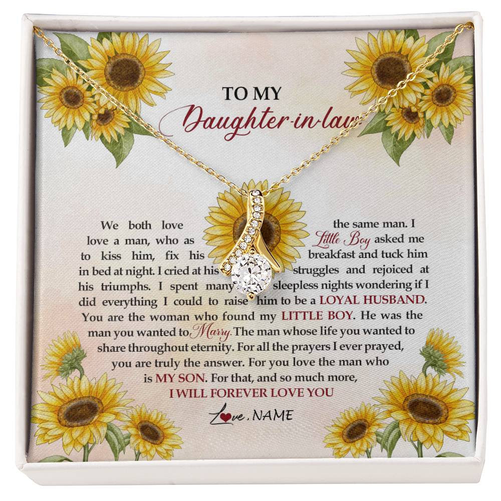 Alluring Beauty Necklace 18K Yellow Gold Finish | Personalized To My Daughter In Law Necklace from Mother In Law I Will Forever Love You Daughter In Law Jewelry Birthday Wedding Day Customized Message Card | siriusteestore