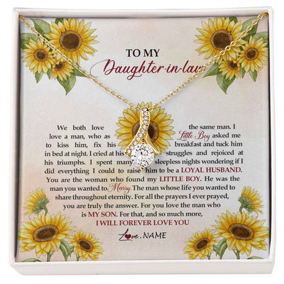 Alluring Beauty Necklace 18K Yellow Gold Finish | Personalized To My Daughter In Law Necklace from Mother In Law I Will Forever Love You Daughter In Law Jewelry Birthday Wedding Day Customized Message Card | siriusteestore