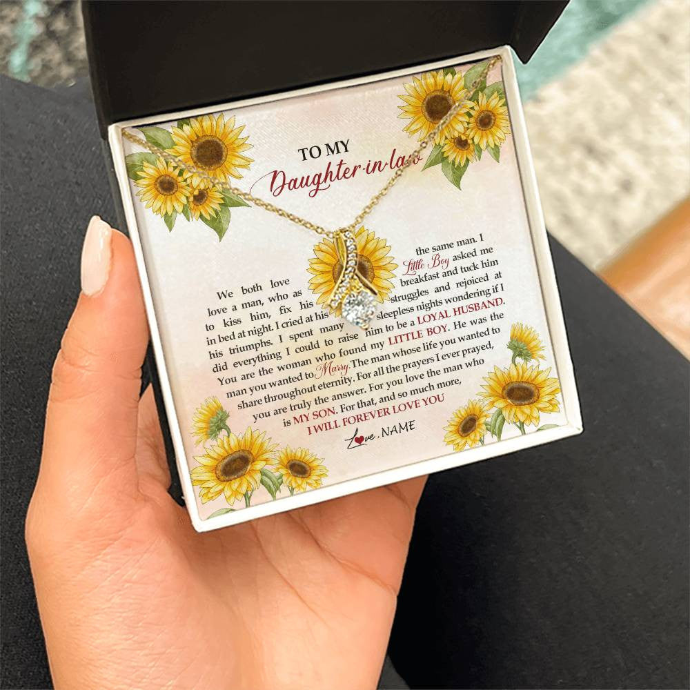 Alluring Beauty Necklace 18K Yellow Gold Finish | Personalized To My Daughter In Law Necklace from Mother In Law I Will Forever Love You Daughter In Law Jewelry Birthday Wedding Day Customized Message Card | siriusteestore