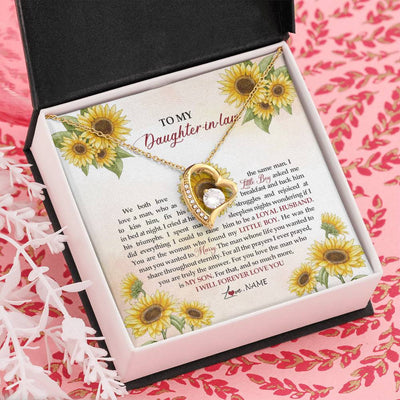 Forever Love Necklace 18K Yellow Gold Finish | Personalized To My Daughter In Law Necklace from Mother In Law I Will Forever Love You Daughter In Law Jewelry Birthday Wedding Day Customized Message Card | siriusteestore
