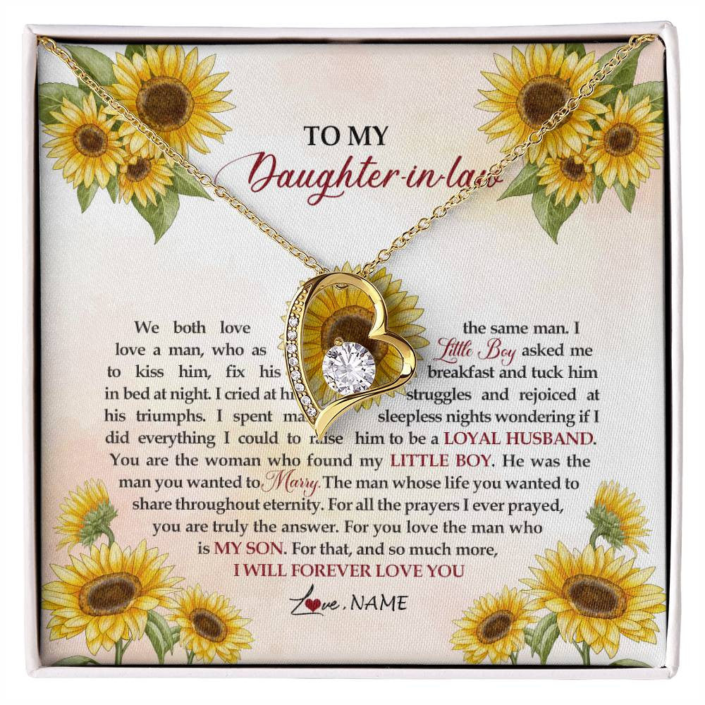 Forever Love Necklace 18K Yellow Gold Finish | Personalized To My Daughter In Law Necklace from Mother In Law I Will Forever Love You Daughter In Law Jewelry Birthday Wedding Day Customized Message Card | siriusteestore