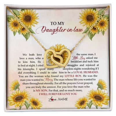 Interlocking Hearts Necklace 18K Yellow Gold Finish | Personalized To My Daughter In Law Necklace from Mother In Law I Will Forever Love You Daughter In Law Jewelry Birthday Wedding Day Customized Message Card | siriusteestore