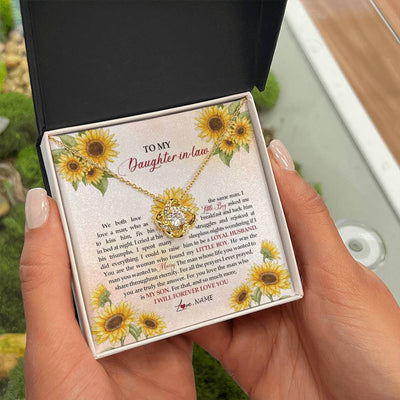 Love Knot Necklace 18K Yellow Gold Finish | Personalized To My Daughter In Law Necklace from Mother In Law I Will Forever Love You Daughter In Law Jewelry Birthday Wedding Day Customized Message Card | siriusteestore