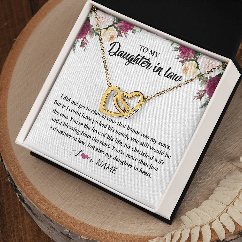 Interlocking Hearts Necklace 18K Yellow Gold Finish | Personalized To My Daughter In Law Necklace from Stepmom Stepmother You're More Than Just A Daughter In Law Birthday Jewelry Customized Gift Box Message Card | siriusteestore