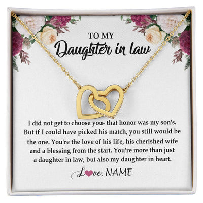 Interlocking Hearts Necklace 18K Yellow Gold Finish | Personalized To My Daughter In Law Necklace from Stepmom Stepmother You're More Than Just A Daughter In Law Birthday Jewelry Customized Gift Box Message Card | siriusteestore