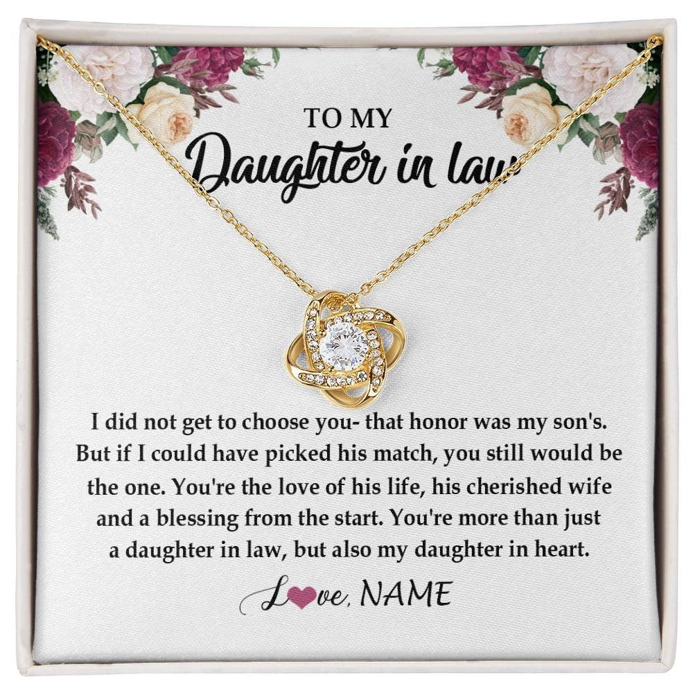 Love Knot Necklace 18K Yellow Gold Finish | Personalized To My Daughter In Law Necklace from Stepmom Stepmother You're More Than Just A Daughter In Law Birthday Jewelry Customized Gift Box Message Card | siriusteestore