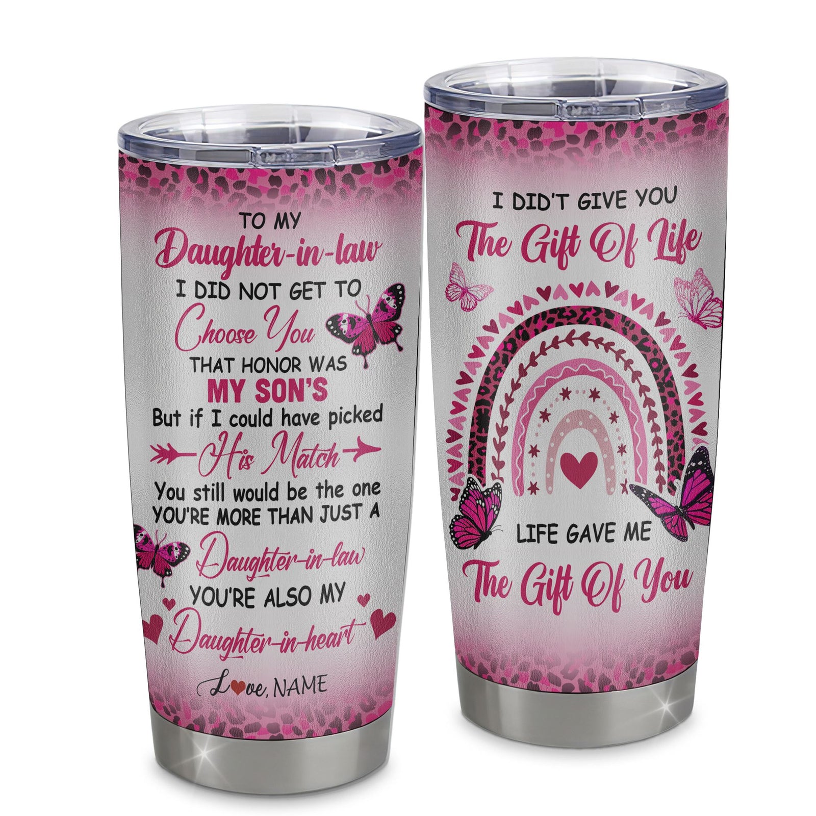 Personalized To My Daughter In Law Tumbler From Mother In Law Stainless Steel Cup Leopard Rainbow My Daughter In Heart Gift Birthday Christmas Travel Mug | siriusteestore