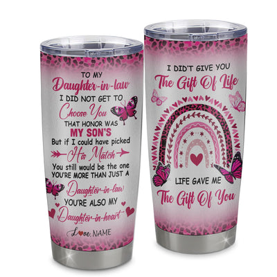 Personalized To My Daughter In Law Tumbler From Mother In Law Stainless Steel Cup Leopard Rainbow My Daughter In Heart Gift Birthday Christmas Travel Mug | siriusteestore