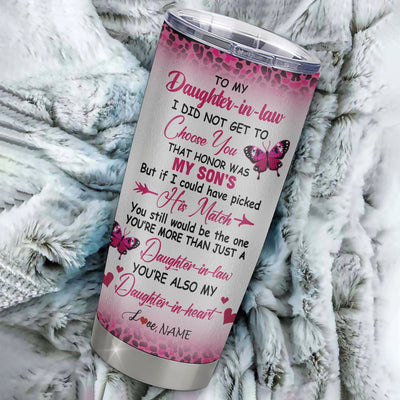 Personalized To My Daughter In Law Tumbler From Mother In Law Stainless Steel Cup Leopard Rainbow My Daughter In Heart Gift Birthday Christmas Travel Mug | siriusteestore