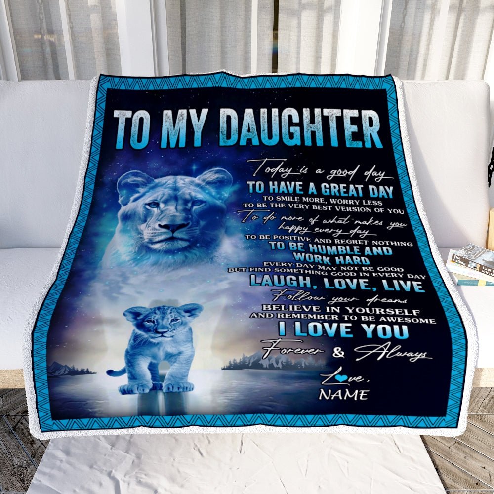 Personalized To My Daughter Lion Blanket From Mom Mother Every Day Laugh Love Live Daughter Birthday Graduation Christmas Customized Bed Fleece Throw Blanket | siriusteestore