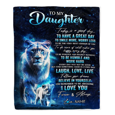 Personalized To My Daughter Lion Blanket From Mom Mother Today Is A Good Day Daughter Gifts Birthday Graduation Christmas Customized Bed Fleece Throw Blanket | siriusteestore