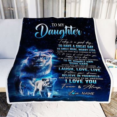 Personalized To My Daughter Lion Blanket From Mom Mother Today Is A Good Day Daughter Gifts Birthday Graduation Christmas Customized Bed Fleece Throw Blanket | siriusteestore