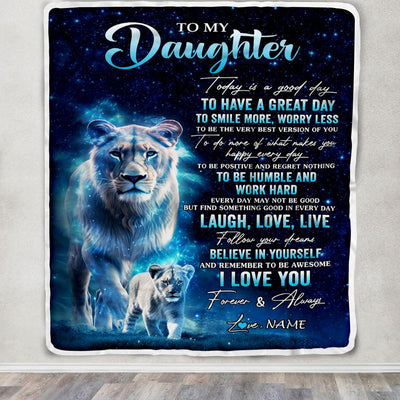 Personalized To My Daughter Lion Blanket From Mom Mother Today Is A Good Day Daughter Gifts Birthday Graduation Christmas Customized Bed Fleece Throw Blanket | siriusteestore