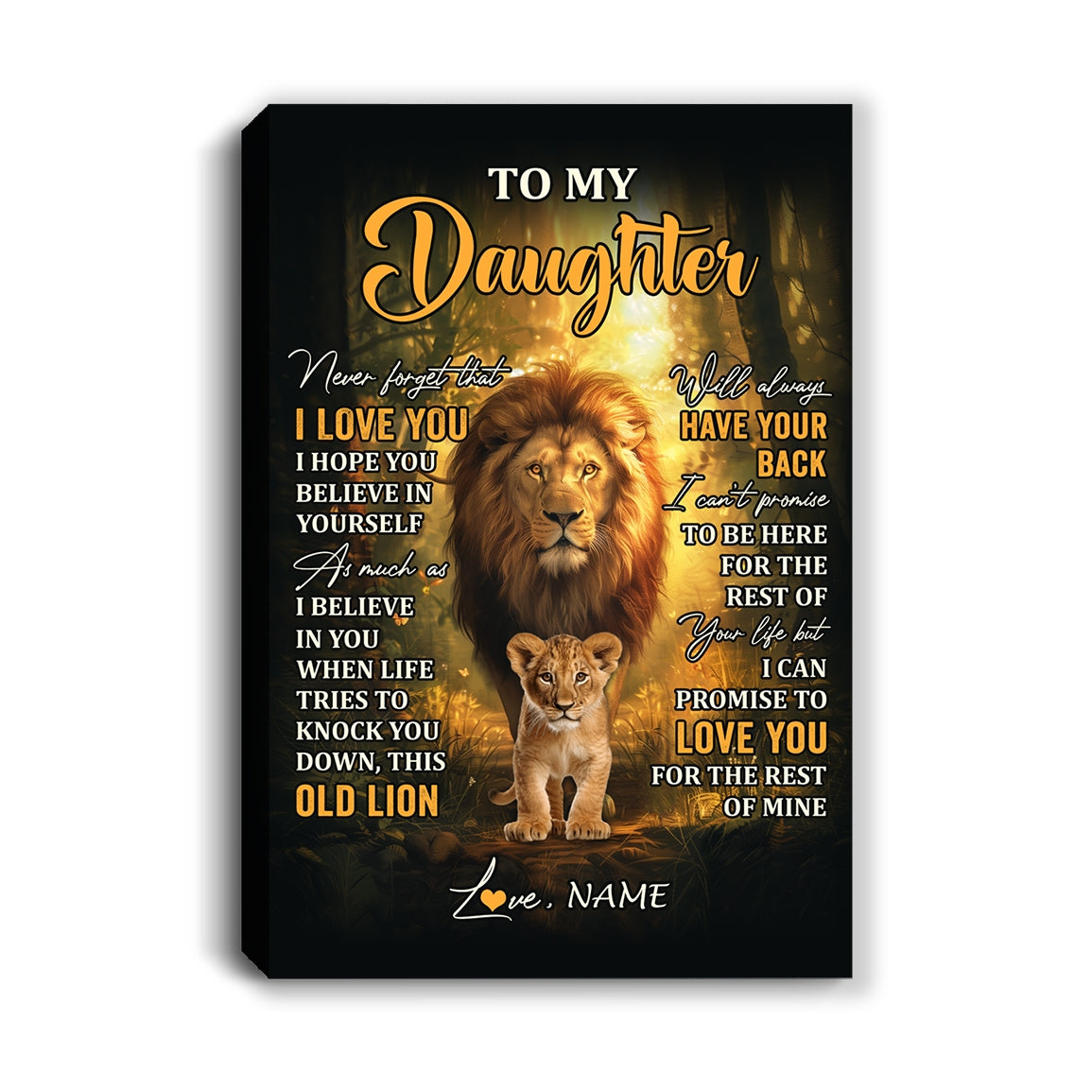 Personalized To My Daughter Lion Canvas From Dad Father Never Forget That I Love You Daughter Birthday Gifts Graduation Christmas Custom Wall Art Print Framed Canvas | siriusteestore