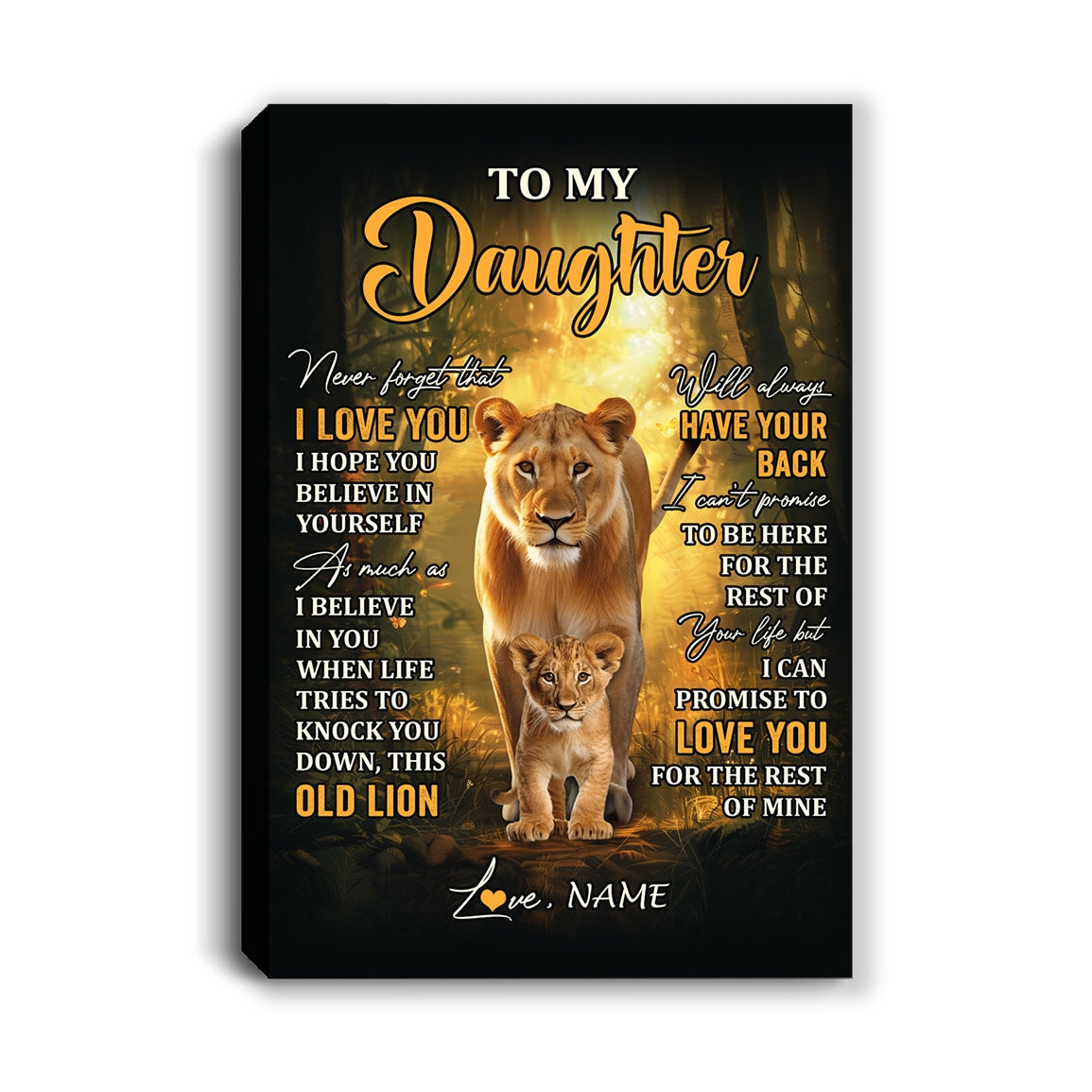 Personalized To My Daughter Lion Canvas From Mom Mother Never Forget That I Love You Daughter Birthday Gifts Graduation Christmas Custom Wall Art Print Framed Canvas | siriusteestore