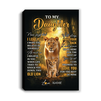 Personalized To My Daughter Lion Canvas From Mom Mother Never Forget That I Love You Daughter Birthday Gifts Graduation Christmas Custom Wall Art Print Framed Canvas | siriusteestore