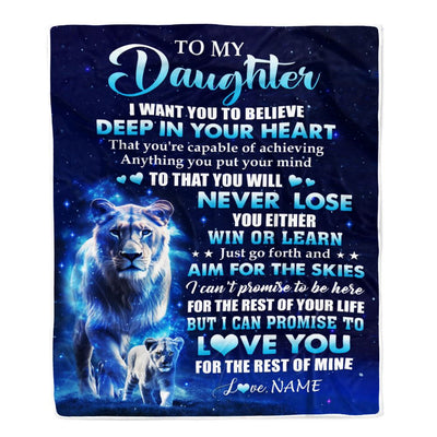 Personalized To My Daughter Lion From Mom Mother Blanket Believe Your Heart Daughter Gift Birthday Graduation Christmas Custom Customized Fleece Blanket | siriusteestore