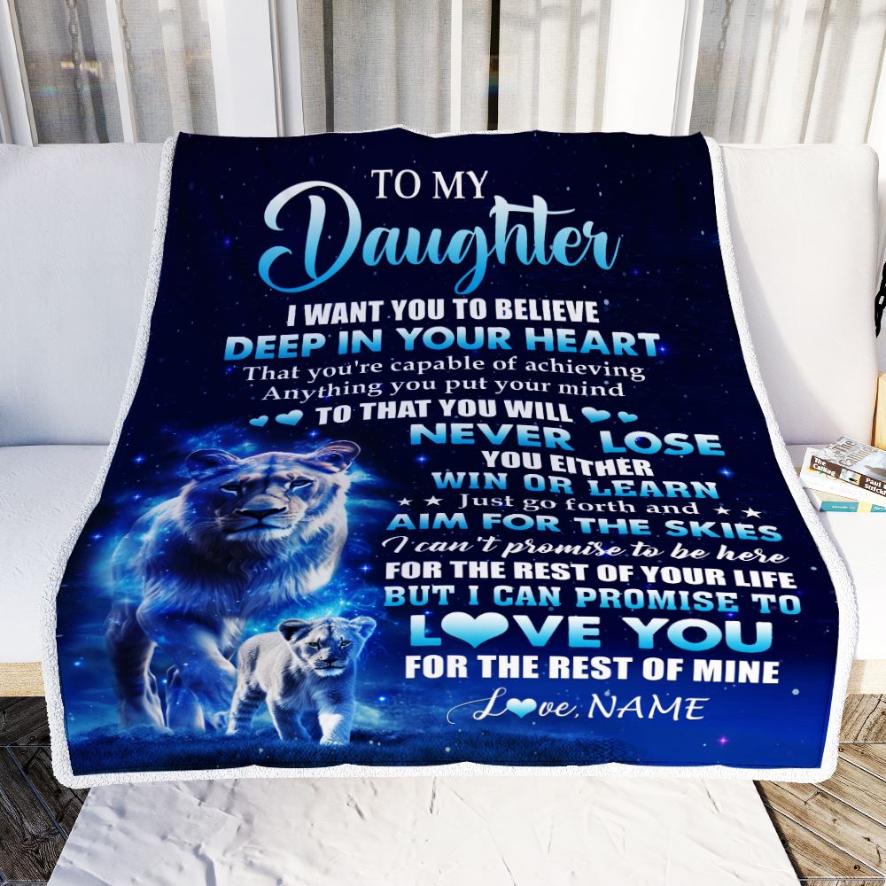 Personalized To My Daughter Lion From Mom Mother Blanket Believe Your Heart Daughter Gift Birthday Graduation Christmas Custom Customized Fleece Blanket | siriusteestore