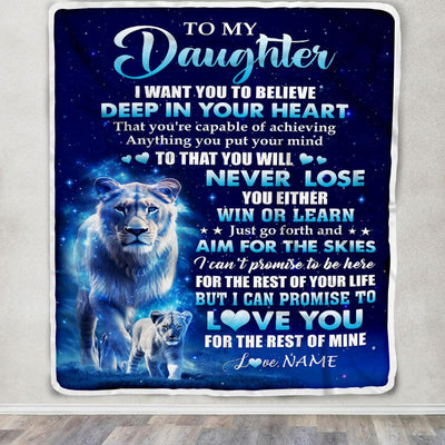 Personalized To My Daughter Lion From Mom Mother Blanket Believe Your Heart Daughter Gift Birthday Graduation Christmas Custom Customized Fleece Blanket | siriusteestore