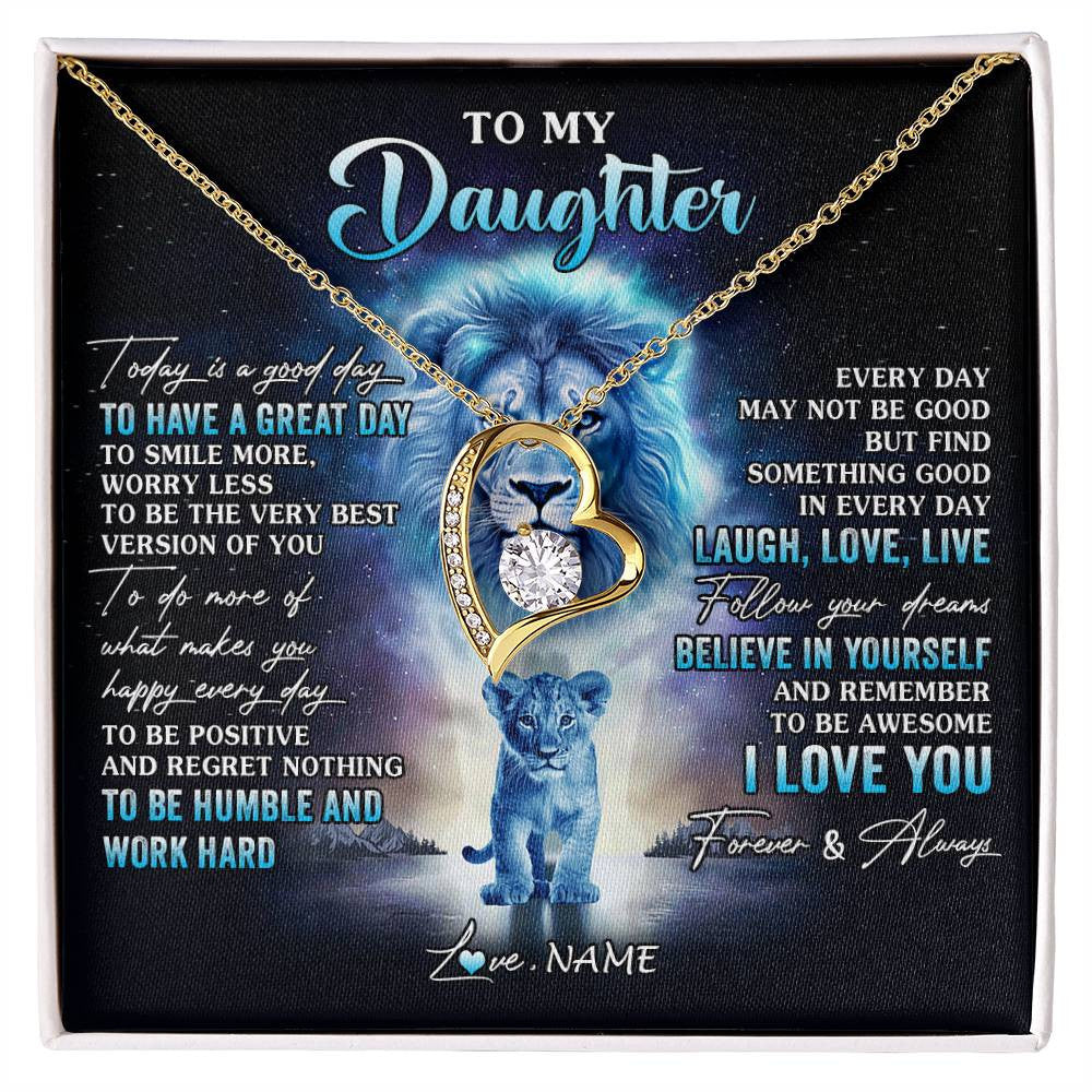 Forever Love Necklace 18K Yellow Gold Finish | 1 | Personalized To My Daughter Lion Necklace From Dad Father Every Day Laugh Love Live Daughter Birthday Graduation Christmas Customized Gift Box Message Card | siriusteestore