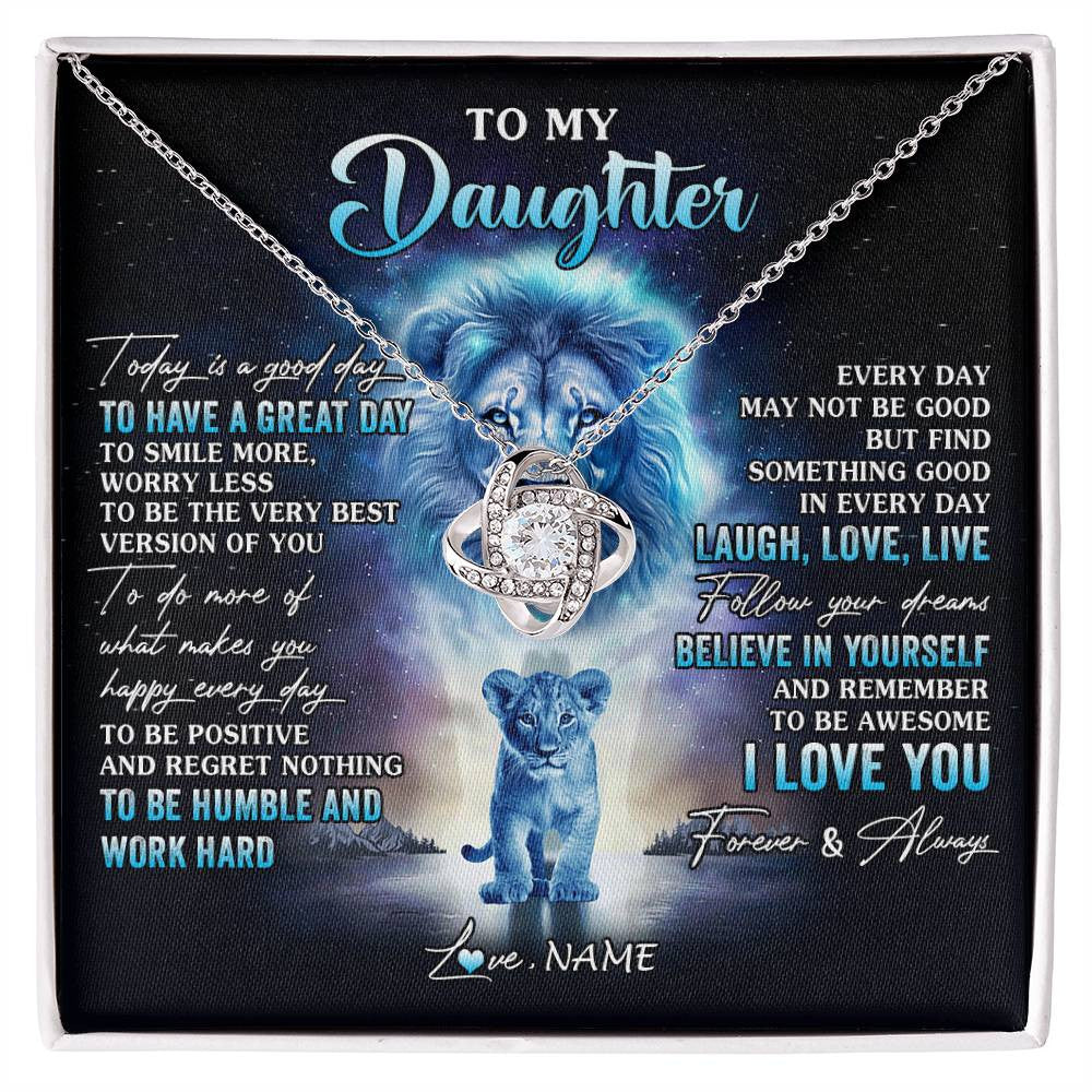 Love Knot Necklace 14K White Gold Finish | 1 | Personalized To My Daughter Lion Necklace From Dad Father Every Day Laugh Love Live Daughter Birthday Graduation Christmas Customized Gift Box Message Card | siriusteestore