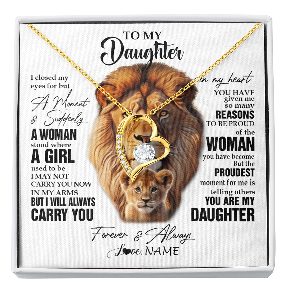 Forever Love Necklace 18K Yellow Gold Finish | 1 | Personalized To My Daughter Lion Necklace From Dad Father I Closed My Eyes Great Daughter Birthday Gifts Graduation Christmas Customized Gift Box Message Card | siriusteestore