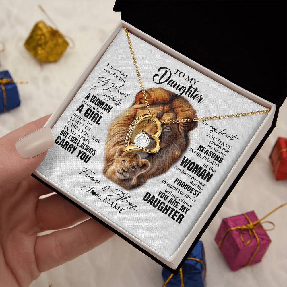 Forever Love Necklace 18K Yellow Gold Finish | 2 | Personalized To My Daughter Lion Necklace From Dad Father I Closed My Eyes Great Daughter Birthday Gifts Graduation Christmas Customized Gift Box Message Card | siriusteestore
