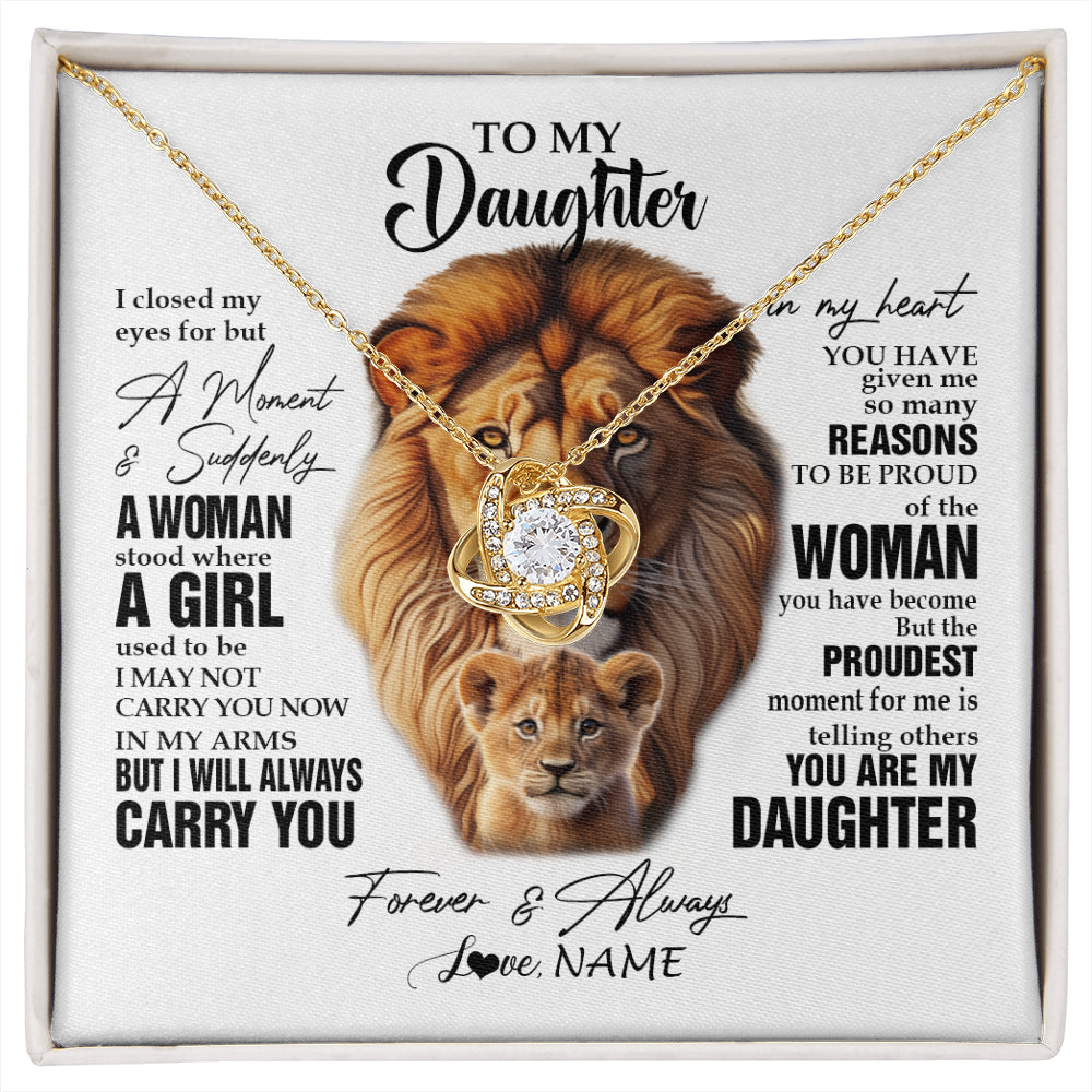 Love Knot Necklace 18K Yellow Gold Finish | 1 | Personalized To My Daughter Lion Necklace From Dad Father I Closed My Eyes Great Daughter Birthday Gifts Graduation Christmas Customized Gift Box Message Card | siriusteestore