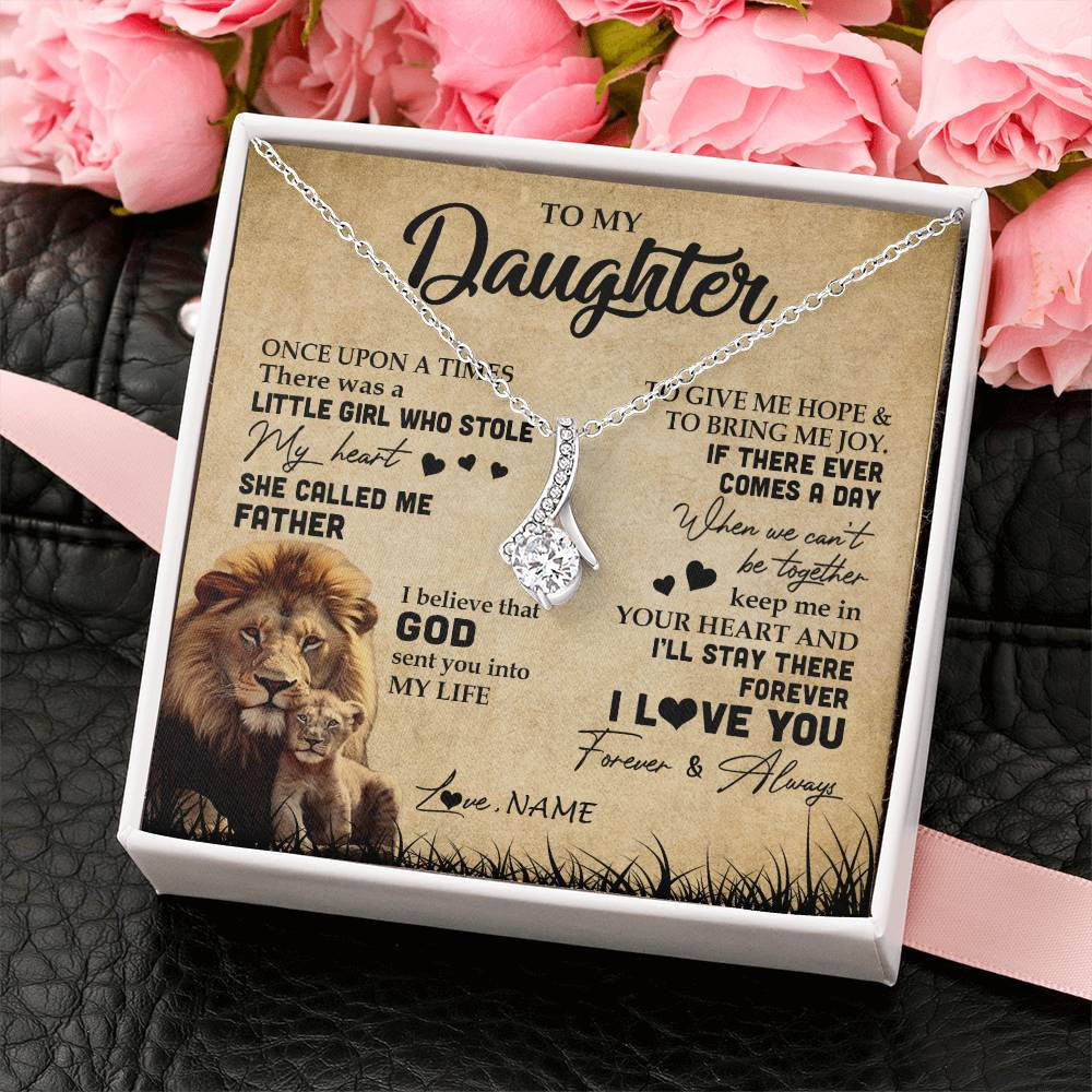 Alluring Beauty Necklace | Personalized To My Daughter Lion Necklace From Dad Father I'll Stay There Forever Daughter Birthday Graduation Christmas Customized Gift Box Message Card | siriusteestore