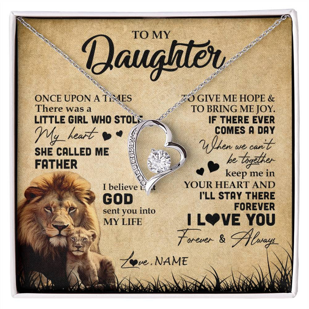 Forever Love Necklace | Personalized To My Daughter Lion Necklace From Dad Father I'll Stay There Forever Daughter Birthday Graduation Christmas Customized Gift Box Message Card | siriusteestore