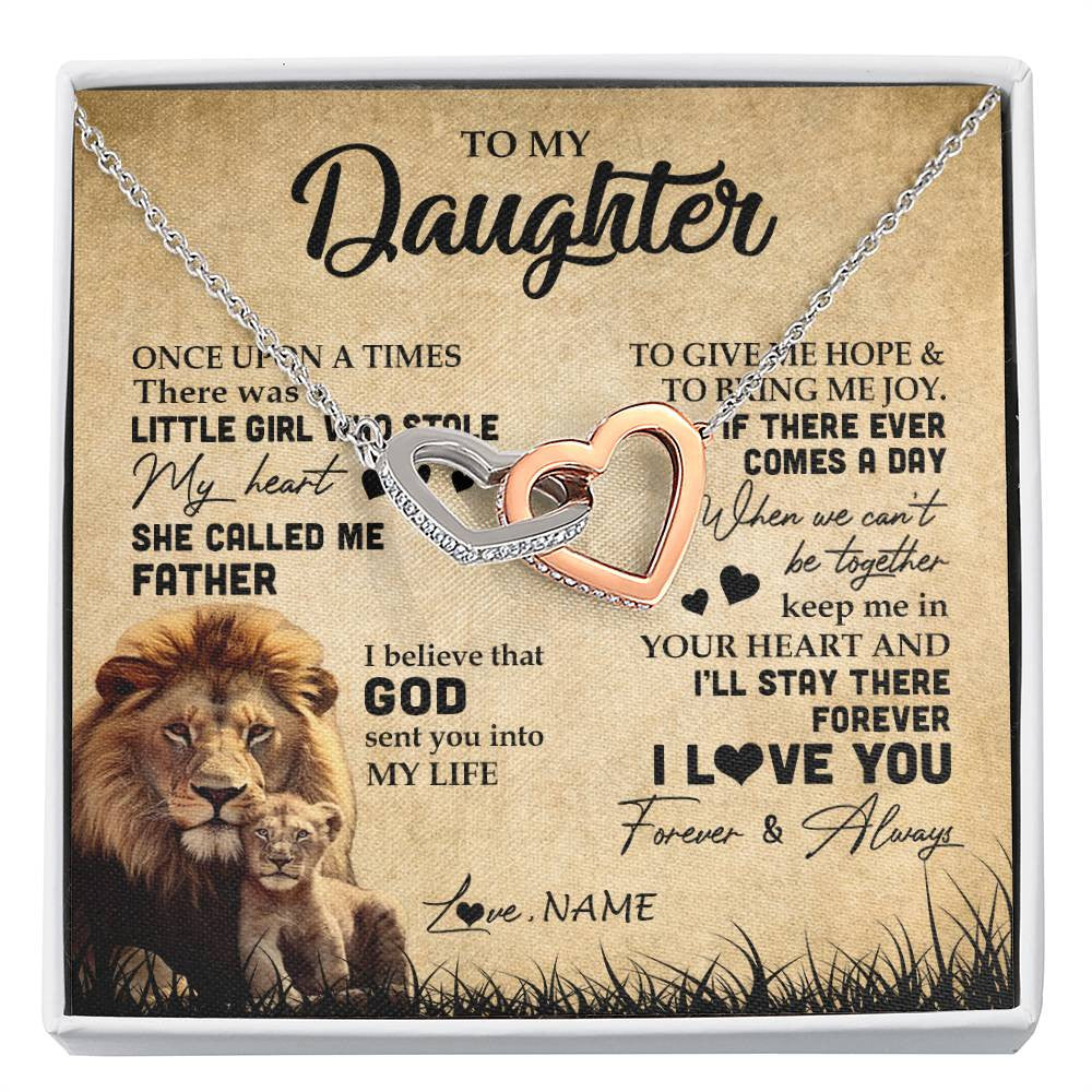 Interlocking Hearts Necklace | Personalized To My Daughter Lion Necklace From Dad Father I'll Stay There Forever Daughter Birthday Graduation Christmas Customized Gift Box Message Card | siriusteestore