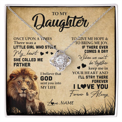 Love Knot Necklace | Personalized To My Daughter Lion Necklace From Dad Father I'll Stay There Forever Daughter Birthday Graduation Christmas Customized Gift Box Message Card | siriusteestore