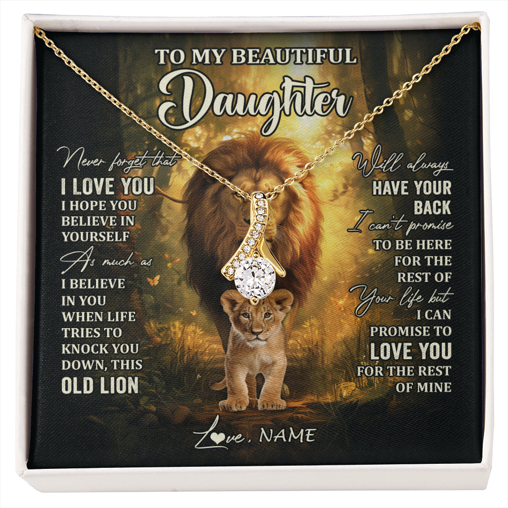Alluring Beauty Necklace 18K Yellow Gold Finish | 1 | Personalized To My Daughter Lion Necklace From Dad Father Never Forget That I Love You Daughter Birthday Graduation Christmas Customized Gift Box Message Card | siriusteestore