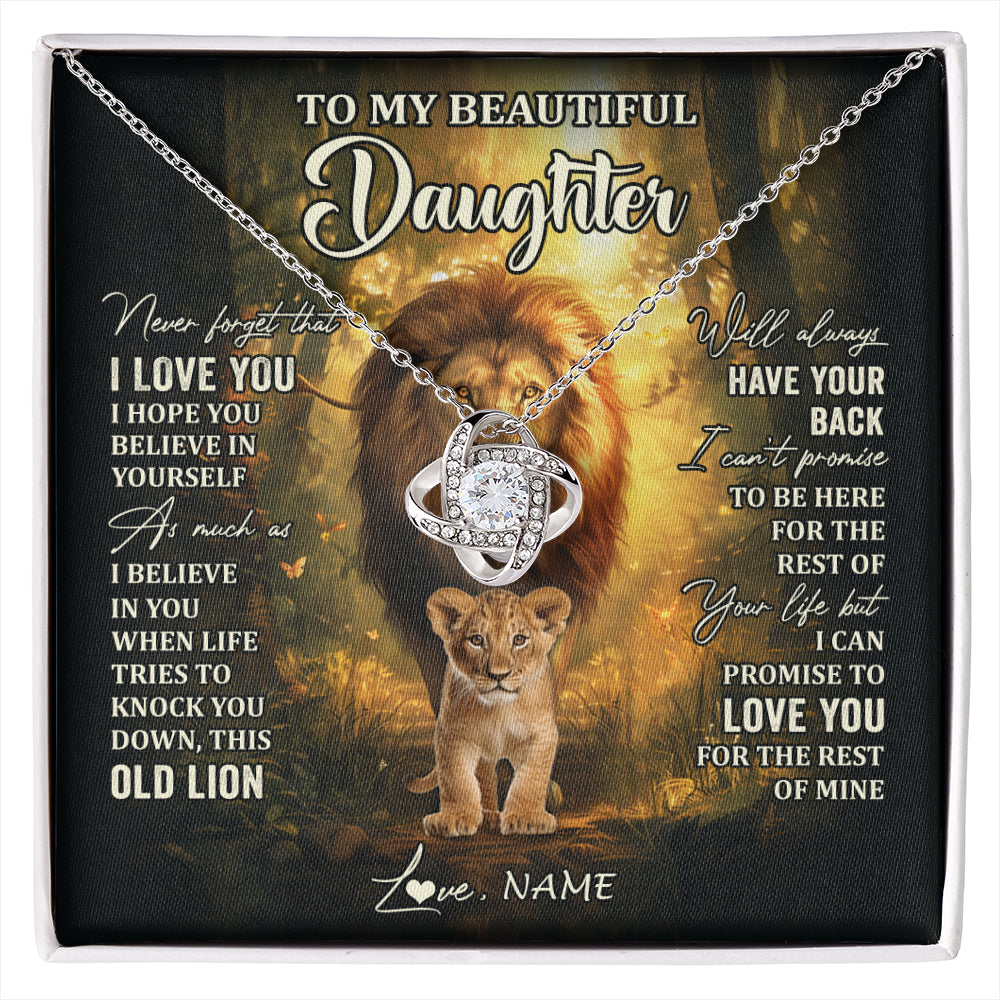 Love Knot Necklace 14K White Gold Finish | 1 | Personalized To My Daughter Lion Necklace From Dad Father Never Forget That I Love You Daughter Birthday Graduation Christmas Customized Gift Box Message Card | siriusteestore
