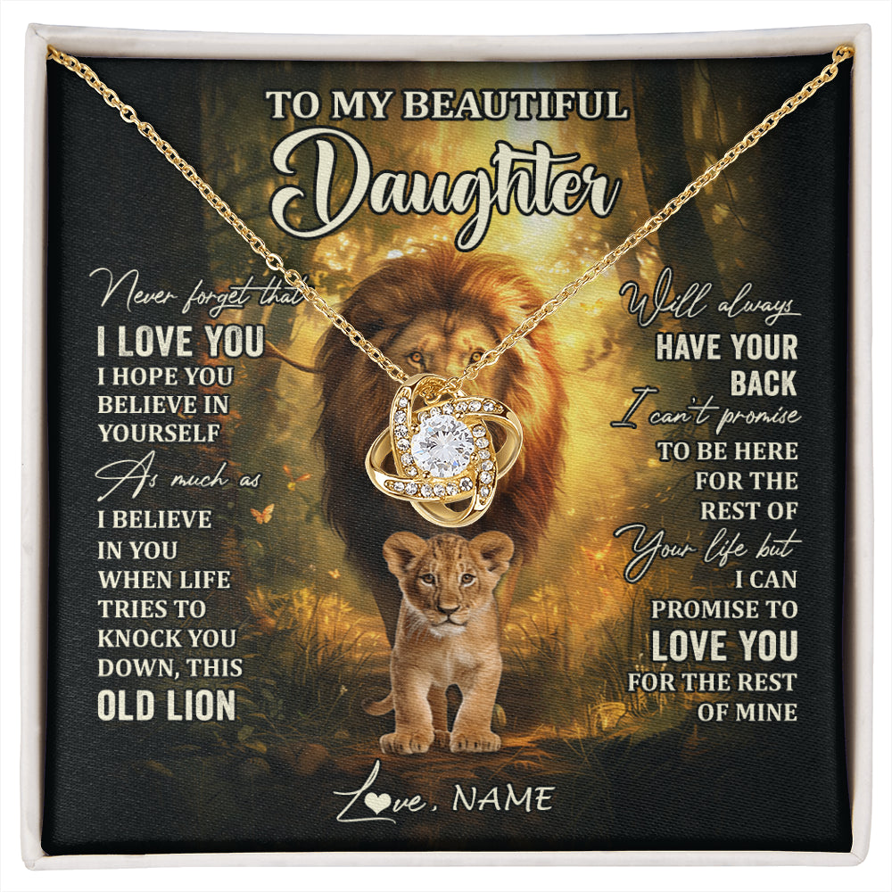 Love Knot Necklace 18K Yellow Gold Finish | 1 | Personalized To My Daughter Lion Necklace From Dad Father Never Forget That I Love You Daughter Birthday Graduation Christmas Customized Gift Box Message Card | siriusteestore