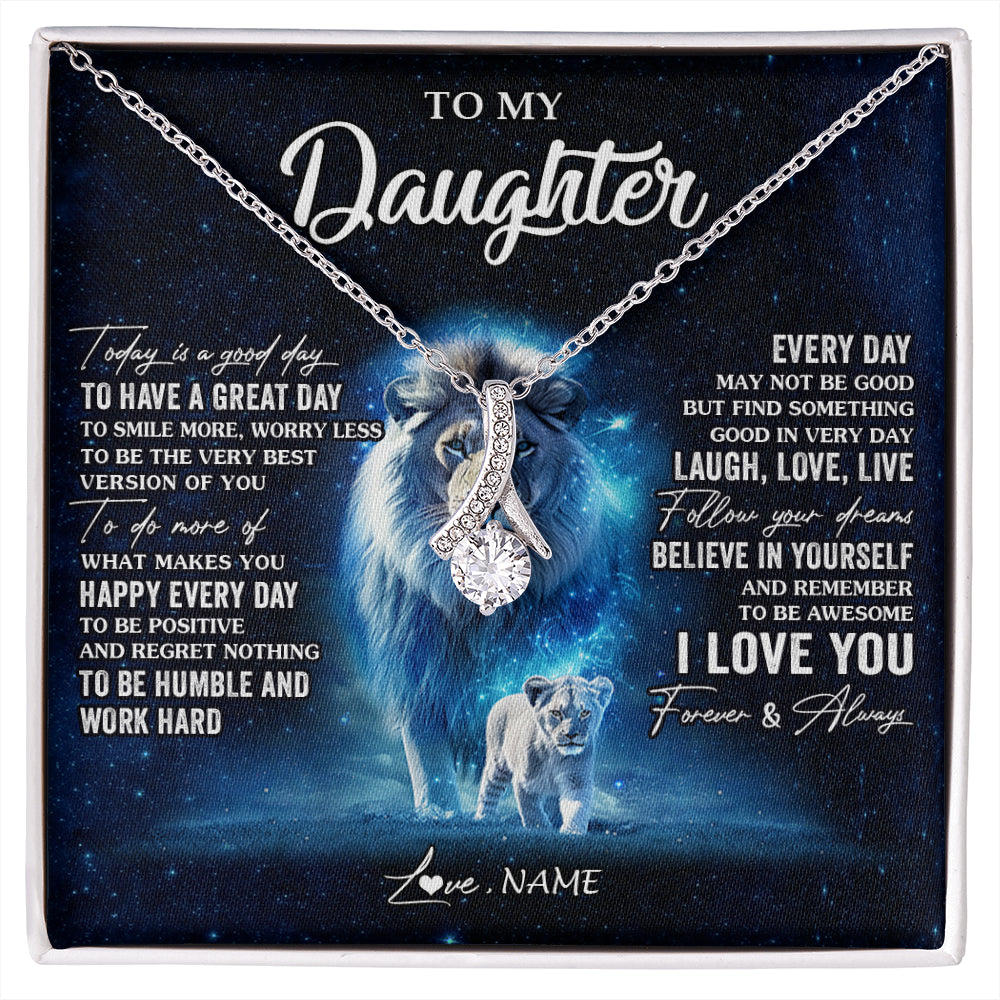 Alluring Beauty Necklace 14K White Gold Finish | 1 | Personalized To My Daughter Lion Necklace From Dad Father Today Is A Good Day Daughter Gifts Birthday Graduation Christmas Customized Gift Box Message Card | siriusteestore
