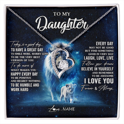 Forever Love Necklace 14K White Gold Finish | 1 | Personalized To My Daughter Lion Necklace From Dad Father Today Is A Good Day Daughter Gifts Birthday Graduation Christmas Customized Gift Box Message Card | siriusteestore