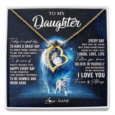 Forever Love Necklace 18K Yellow Gold Finish | 1 | Personalized To My Daughter Lion Necklace From Dad Father Today Is A Good Day Daughter Gifts Birthday Graduation Christmas Customized Gift Box Message Card | siriusteestore