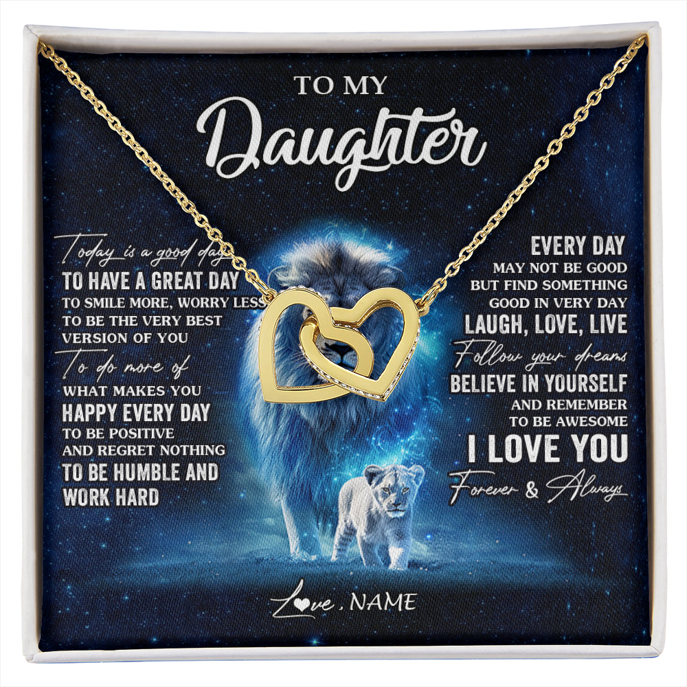 Interlocking Hearts Necklace 18K Yellow Gold Finish | 1 | Personalized To My Daughter Lion Necklace From Dad Father Today Is A Good Day Daughter Gifts Birthday Graduation Christmas Customized Gift Box Message Card | siriusteestore