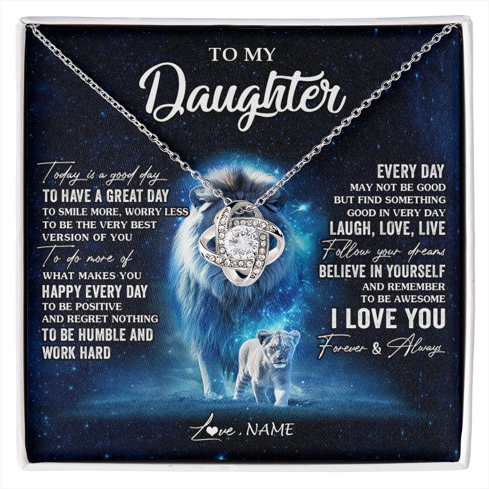 Love Knot Necklace 14K White Gold Finish | 1 | Personalized To My Daughter Lion Necklace From Dad Father Today Is A Good Day Daughter Gifts Birthday Graduation Christmas Customized Gift Box Message Card | siriusteestore