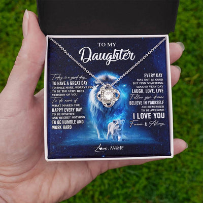 Love Knot Necklace 14K White Gold Finish | 2 | Personalized To My Daughter Lion Necklace From Dad Father Today Is A Good Day Daughter Gifts Birthday Graduation Christmas Customized Gift Box Message Card | siriusteestore