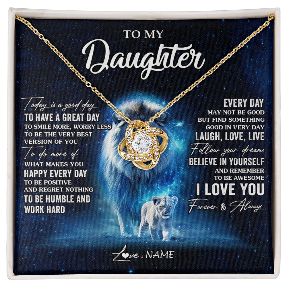 Love Knot Necklace 18K Yellow Gold Finish | 1 | Personalized To My Daughter Lion Necklace From Dad Father Today Is A Good Day Daughter Gifts Birthday Graduation Christmas Customized Gift Box Message Card | siriusteestore