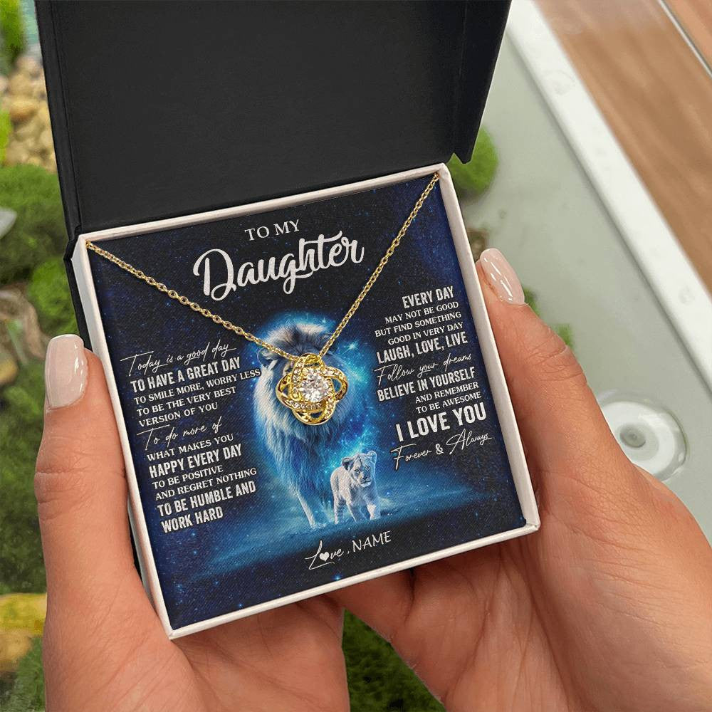 Love Knot Necklace 18K Yellow Gold Finish | 2 | Personalized To My Daughter Lion Necklace From Dad Father Today Is A Good Day Daughter Gifts Birthday Graduation Christmas Customized Gift Box Message Card | siriusteestore